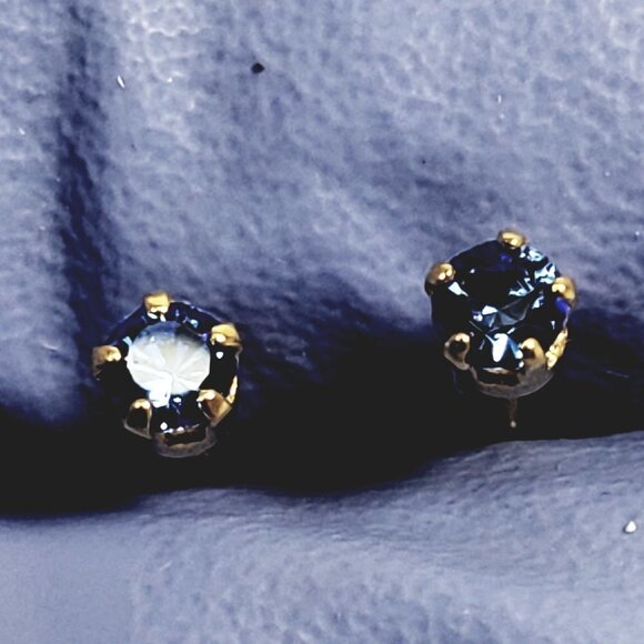 Swarovski Crystal Element - Gold Overlay Blue Stone "Tiny" Stud Earrings - Picture 11 of 11